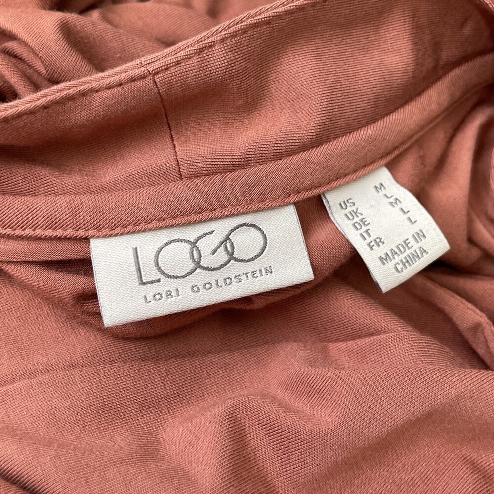 LOGO Lori Goldstein Layering Cardigan Size Medium Brick Boho Ruffled Lagenlook - Picture 7 of 12